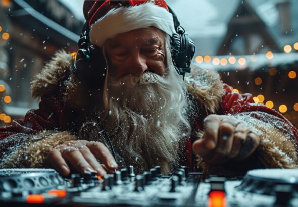 Festive music mixer at winter holiday celebration