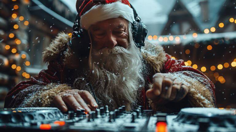 Festive music mixer at winter holiday celebration